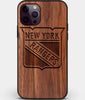Custom Carved Wood New York Rangers iPhone 12 Pro Case | Personalized Walnut Wood New York Rangers Cover, Birthday Gift, Gifts For Him, Monogrammed Gift For Fan | by Engraved In Nature