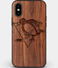 Custom Carved Wood Pittsburgh Penguins iPhone XS Max Case | Personalized Walnut Wood Pittsburgh Penguins Cover, Birthday Gift, Gifts For Him, Monogrammed Gift For Fan | by Engraved In Nature