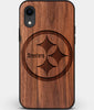 Custom Carved Wood Pittsburgh Steelers iPhone XR Case | Personalized Walnut Wood Pittsburgh Steelers Cover, Birthday Gift, Gifts For Him, Monogrammed Gift For Fan | by Engraved In Nature