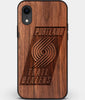 Custom Carved Wood Portland Trail Blazers iPhone XR Case | Personalized Walnut Wood Portland Trail Blazers Cover, Birthday Gift, Gifts For Him, Monogrammed Gift For Fan | by Engraved In Nature