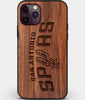 Custom Carved Wood San Antonio Spurs iPhone 11 Pro Max Case | Personalized Walnut Wood San Antonio Spurs Cover, Birthday Gift, Gifts For Him, Monogrammed Gift For Fan | by Engraved In Nature