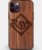 Custom Carved Wood Tampa Bay Rays iPhone 11 Pro Max Case | Personalized Walnut Wood Tampa Bay Rays Cover, Birthday Gift, Gifts For Him, Monogrammed Gift For Fan | by Engraved In Nature