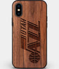 Custom Carved Wood Utah Jazz iPhone X/XS Case | Personalized Walnut Wood Utah Jazz Cover, Birthday Gift, Gifts For Him, Monogrammed Gift For Fan | by Engraved In Nature