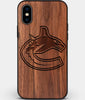 Custom Carved Wood Vancouver Canucks iPhone XS Max Case | Personalized Walnut Wood Vancouver Canucks Cover, Birthday Gift, Gifts For Him, Monogrammed Gift For Fan | by Engraved In Nature