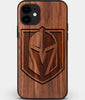 Custom Carved Wood Vegas Golden Knights iPhone 11 Case | Personalized Walnut Wood Vegas Golden Knights Cover, Birthday Gift, Gifts For Him, Monogrammed Gift For Fan | by Engraved In Nature