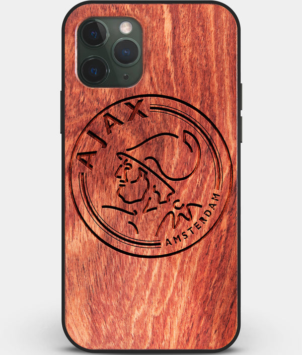 Custom Carved Wood AFC Ajax iPhone 11 Pro Max Case | Personalized Mahogany Wood AFC Ajax Cover, Birthday Gift, Gifts For Him, Monogrammed Gift For Fan | by Engraved In Nature