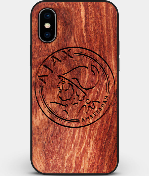 Custom Carved Wood AFC Ajax iPhone XS Max Case | Personalized Mahogany Wood AFC Ajax Cover, Birthday Gift, Gifts For Him, Monogrammed Gift For Fan | by Engraved In Nature