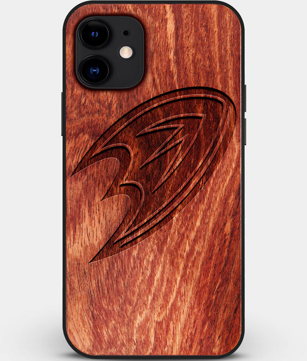 Custom Carved Wood Anaheim Ducks iPhone 12 Mini Case | Personalized Mahogany Wood Anaheim Ducks Cover, Birthday Gift, Gifts For Him, Monogrammed Gift For Fan | by Engraved In Nature