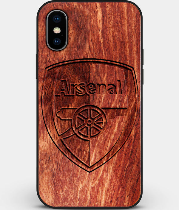 Custom Carved Wood Arsenal F.C. iPhone XS Max Case | Personalized Mahogany Wood Arsenal F.C. Cover, Birthday Gift, Gifts For Him, Monogrammed Gift For Fan | by Engraved In Nature