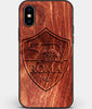 Custom Carved Wood A.S. Roma iPhone X/XS Case | Personalized Mahogany Wood A.S. Roma Cover, Birthday Gift, Gifts For Him, Monogrammed Gift For Fan | by Engraved In Nature