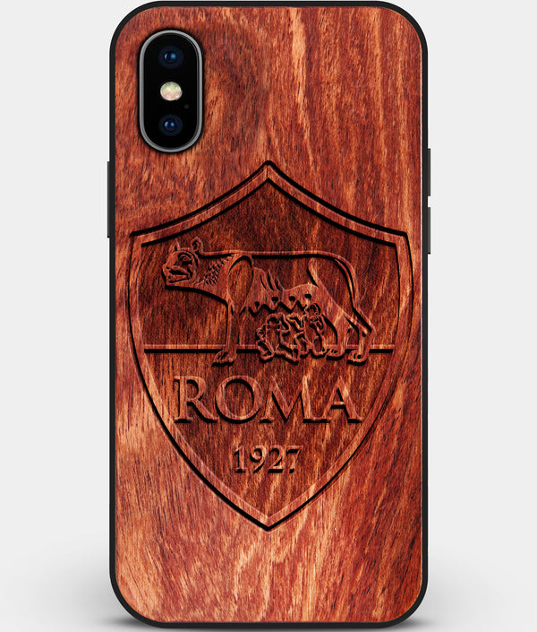 Custom Carved Wood A.S. Roma iPhone XS Max Case | Personalized Mahogany Wood A.S. Roma Cover, Birthday Gift, Gifts For Him, Monogrammed Gift For Fan | by Engraved In Nature