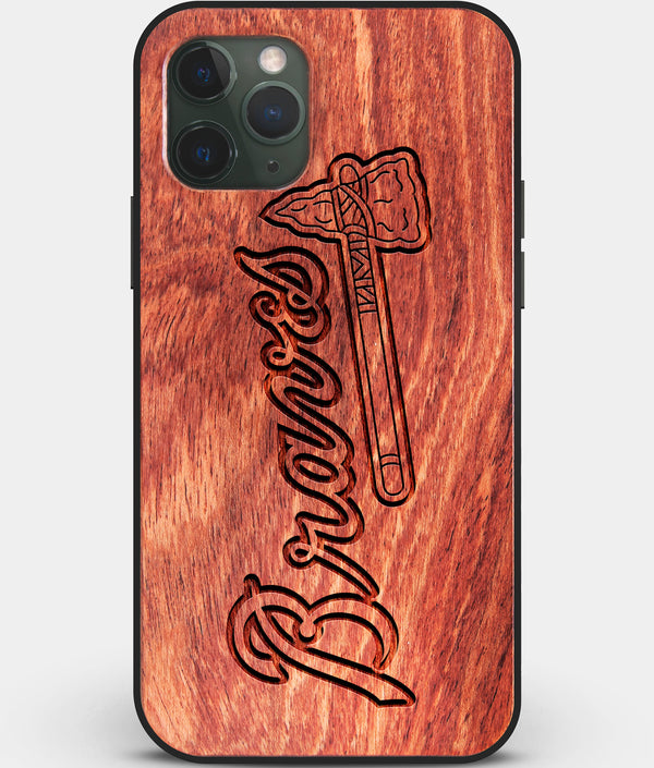 Custom Carved Wood Atlanta Braves iPhone 11 Pro Max Case | Personalized Mahogany Wood Atlanta Braves Cover, Birthday Gift, Gifts For Him, Monogrammed Gift For Fan | by Engraved In Nature