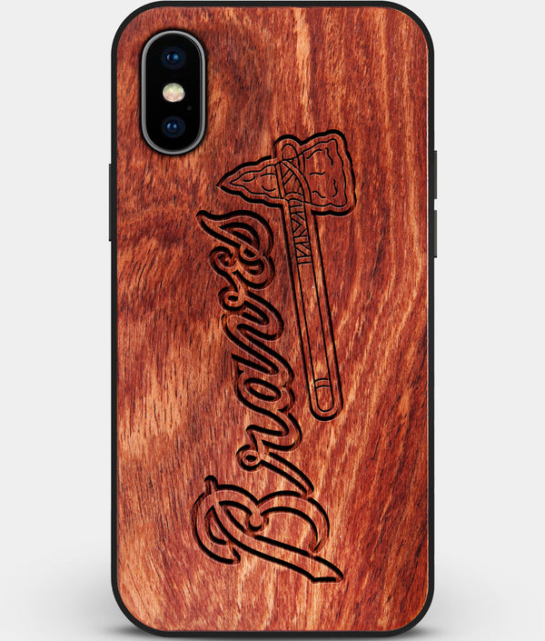 Custom Carved Wood Atlanta Braves iPhone XS Max Case | Personalized Mahogany Wood Atlanta Braves Cover, Birthday Gift, Gifts For Him, Monogrammed Gift For Fan | by Engraved In Nature