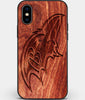 Custom Carved Wood Baltimore Ravens iPhone X/XS Case | Personalized Mahogany Wood Baltimore Ravens Cover, Birthday Gift, Gifts For Him, Monogrammed Gift For Fan | by Engraved In Nature