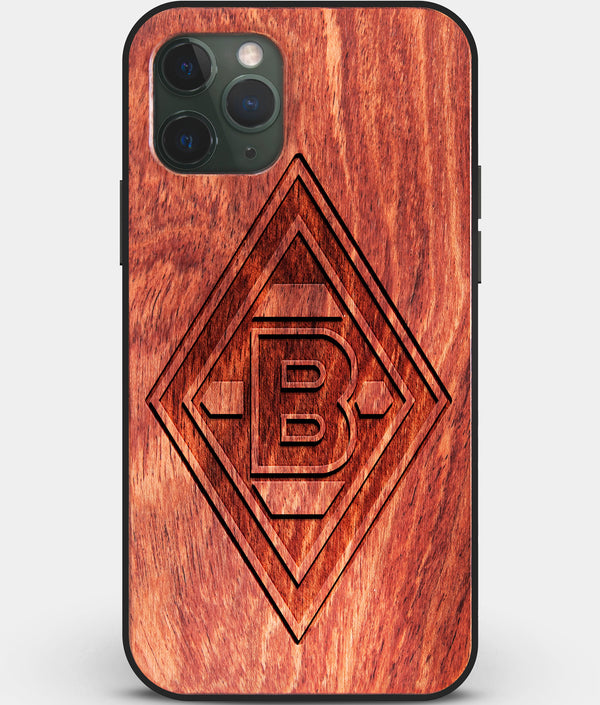 Custom Carved Wood Borussia Monchengladbach iPhone 11 Pro Case | Personalized Mahogany Wood Borussia Monchengladbach Cover, Birthday Gift, Gifts For Him, Monogrammed Gift For Fan | by Engraved In Nature