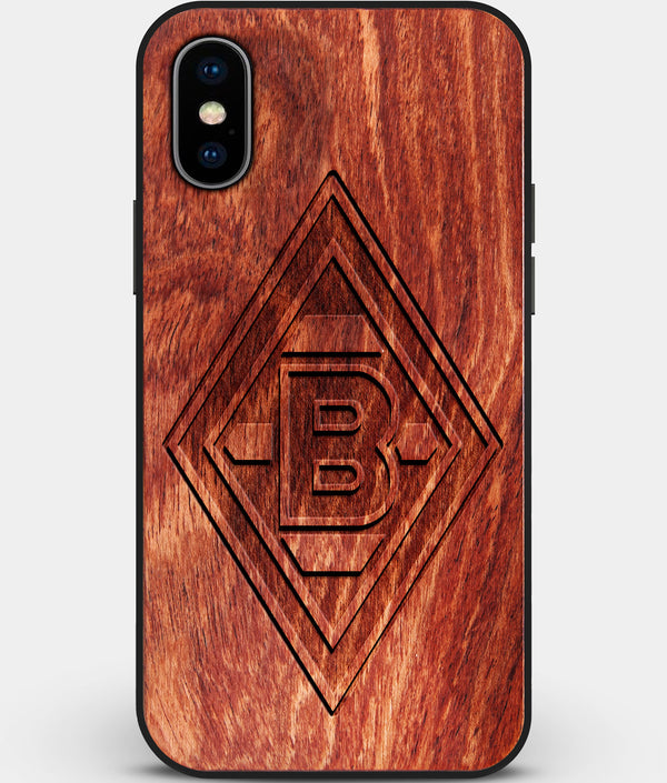 Custom Carved Wood Borussia Monchengladbach iPhone XS Max Case | Personalized Mahogany Wood Borussia Monchengladbach Cover, Birthday Gift, Gifts For Him, Monogrammed Gift For Fan | by Engraved In Nature