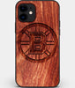 Custom Carved Wood Boston Bruins iPhone 11 Case | Personalized Mahogany Wood Boston Bruins Cover, Birthday Gift, Gifts For Him, Monogrammed Gift For Fan | by Engraved In Nature