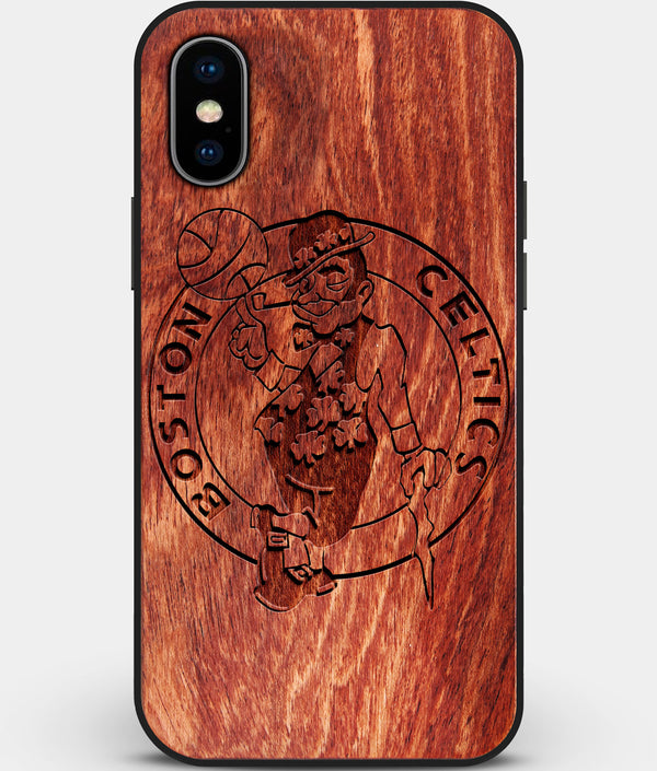 Custom Carved Wood Boston Celtics iPhone XS Max Case | Personalized Mahogany Wood Boston Celtics Cover, Birthday Gift, Gifts For Him, Monogrammed Gift For Fan | by Engraved In Nature