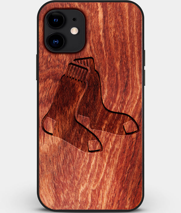 Custom Carved Wood Boston Red Sox iPhone 12 Mini Case | Personalized Mahogany Wood Boston Red Sox Cover, Birthday Gift, Gifts For Him, Monogrammed Gift For Fan | by Engraved In Nature
