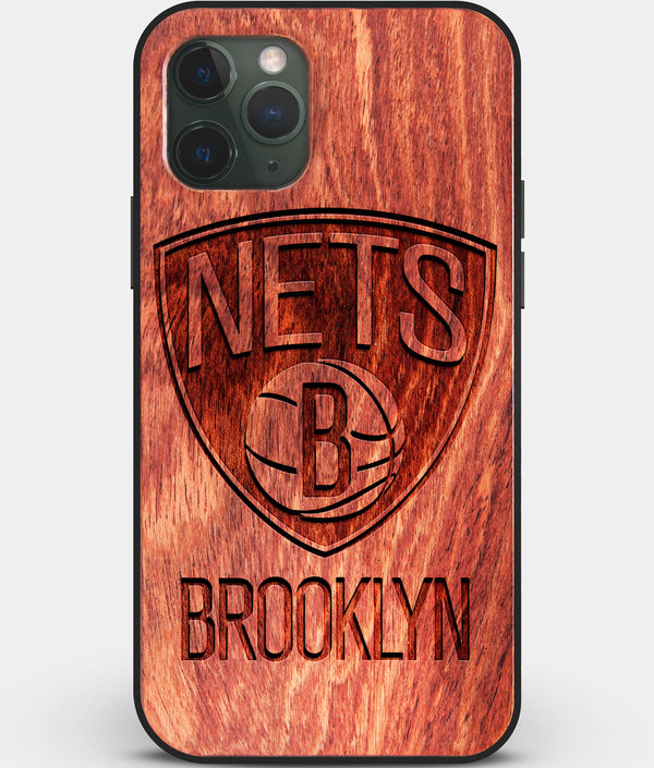Custom Carved Wood Brooklyn Nets iPhone 11 Pro Case | Personalized Mahogany Wood Brooklyn Nets Cover, Birthday Gift, Gifts For Him, Monogrammed Gift For Fan | by Engraved In Nature
