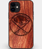 Custom Carved Wood Buffalo Sabres iPhone 11 Case | Personalized Mahogany Wood Buffalo Sabres Cover, Birthday Gift, Gifts For Him, Monogrammed Gift For Fan | by Engraved In Nature