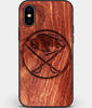 Custom Carved Wood Buffalo Sabres iPhone XS Max Case | Personalized Mahogany Wood Buffalo Sabres Cover, Birthday Gift, Gifts For Him, Monogrammed Gift For Fan | by Engraved In Nature