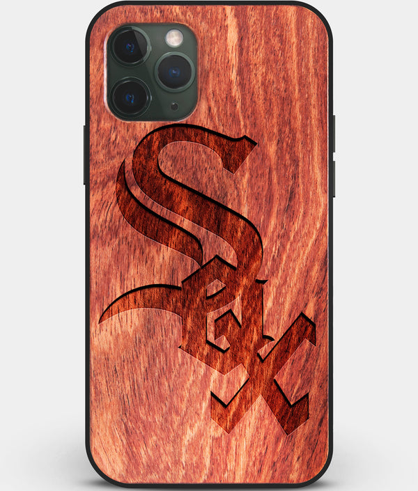 Custom Carved Wood Chicago White Sox iPhone 11 Pro Max Case | Personalized Mahogany Wood Chicago White Sox Cover, Birthday Gift, Gifts For Him, Monogrammed Gift For Fan | by Engraved In Nature
