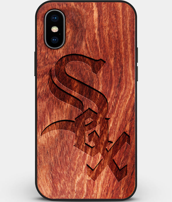 Custom Carved Wood Chicago White Sox iPhone XS Max Case | Personalized Mahogany Wood Chicago White Sox Cover, Birthday Gift, Gifts For Him, Monogrammed Gift For Fan | by Engraved In Nature