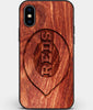 Custom Carved Wood Cincinnati Reds iPhone X/XS Case | Personalized Mahogany Wood Cincinnati Reds Cover, Birthday Gift, Gifts For Him, Monogrammed Gift For Fan | by Engraved In Nature