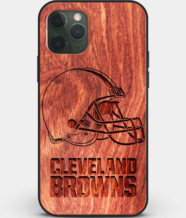 Custom Carved Wood Cleveland Browns iPhone 11 Pro Max Case | Personalized Mahogany Wood Cleveland Browns Cover, Birthday Gift, Gifts For Him, Monogrammed Gift For Fan | by Engraved In Nature