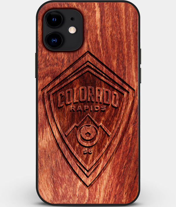 Custom Carved Wood Colorado Rapids iPhone 11 Case | Personalized Mahogany Wood Colorado Rapids Cover, Birthday Gift, Gifts For Him, Monogrammed Gift For Fan | by Engraved In Nature