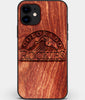 Custom Carved Wood Colorado Rockies iPhone 12 Case | Personalized Mahogany Wood Colorado Rockies Cover, Birthday Gift, Gifts For Him, Monogrammed Gift For Fan | by Engraved In Nature