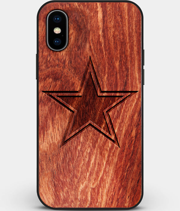 Custom Carved Wood Dallas Cowboys iPhone X/XS Case | Personalized Mahogany Wood Dallas Cowboys Cover, Birthday Gift, Gifts For Him, Monogrammed Gift For Fan | by Engraved In Nature