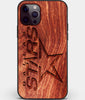 Custom Carved Wood Dallas Stars iPhone 12 Pro Case | Personalized Mahogany Wood Dallas Stars Cover, Birthday Gift, Gifts For Him, Monogrammed Gift For Fan | by Engraved In Nature