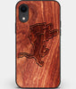 Custom Carved Wood Detroit Lions iPhone XR Case | Personalized Mahogany Wood Detroit Lions Cover, Birthday Gift, Gifts For Him, Monogrammed Gift For Fan | by Engraved In Nature