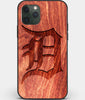 Custom Carved Wood Detroit Tigers iPhone 11 Pro Case | Personalized Mahogany Wood Detroit Tigers Cover, Birthday Gift, Gifts For Him, Monogrammed Gift For Fan | by Engraved In Nature