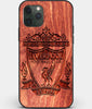 Custom Carved Wood Liverpool F.C. iPhone 11 Pro Case | Personalized Mahogany Wood Liverpool F.C. Cover, Birthday Gift, Gifts For Him, Monogrammed Gift For Fan | by Engraved In Nature