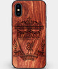Custom Carved Wood Liverpool F.C. iPhone X/XS Case | Personalized Mahogany Wood Liverpool F.C. Cover, Birthday Gift, Gifts For Him, Monogrammed Gift For Fan | by Engraved In Nature