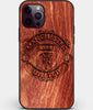 Custom Carved Wood Manchester United F.C. iPhone 12 Pro Max Case | Personalized Mahogany Wood Manchester United F.C. Cover, Birthday Gift, Gifts For Him, Monogrammed Gift For Fan | by Engraved In Nature