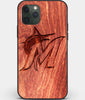 Custom Carved Wood Miami Marlins iPhone 11 Pro Case | Personalized Mahogany Wood Miami Marlins Cover, Birthday Gift, Gifts For Him, Monogrammed Gift For Fan | by Engraved In Nature