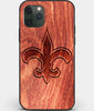 Custom Carved Wood New Orleans Saints iPhone 11 Pro Max Case | Personalized Mahogany Wood New Orleans Saints Cover, Birthday Gift, Gifts For Him, Monogrammed Gift For Fan | by Engraved In Nature