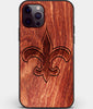 Custom Carved Wood New Orleans Saints iPhone 12 Pro Max Case | Personalized Mahogany Wood New Orleans Saints Cover, Birthday Gift, Gifts For Him, Monogrammed Gift For Fan | by Engraved In Nature