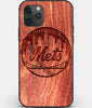 Custom Carved Wood New York Mets iPhone 11 Pro Case | Personalized Mahogany Wood New York Mets Cover, Birthday Gift, Gifts For Him, Monogrammed Gift For Fan | by Engraved In Nature