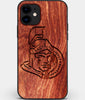 Custom Carved Wood Ottawa Senators iPhone 12 Mini Case | Personalized Mahogany Wood Ottawa Senators Cover, Birthday Gift, Gifts For Him, Monogrammed Gift For Fan | by Engraved In Nature