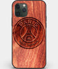 Custom Carved Wood Paris Saint Germain F.C. iPhone 11 Pro Case | Personalized Mahogany Wood Paris Saint Germain F.C. Cover, Birthday Gift, Gifts For Him, Monogrammed Gift For Fan | by Engraved In Nature
