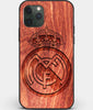 Custom Carved Wood Real Madrid C.F. iPhone 11 Pro Case | Personalized Mahogany Wood Real Madrid C.F. Cover, Birthday Gift, Gifts For Him, Monogrammed Gift For Fan | by Engraved In Nature