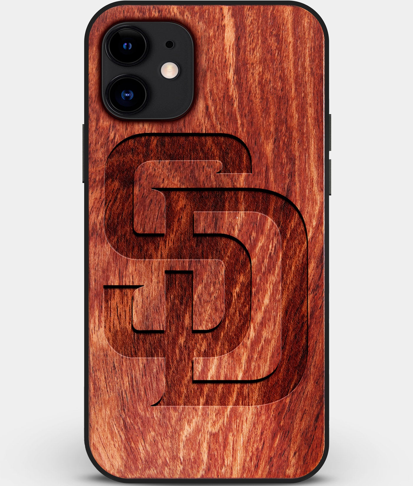 Custom Carved Wood San Diego Padres iPhone 12 Case | Personalized Mahogany Wood San Diego Padres Cover, Birthday Gift, Gifts For Him, Monogrammed Gift For Fan | by Engraved In Nature