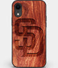 Custom Carved Wood San Diego Padres iPhone XR Case | Personalized Mahogany Wood San Diego Padres Cover, Birthday Gift, Gifts For Him, Monogrammed Gift For Fan | by Engraved In Nature