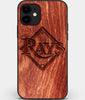 Custom Carved Wood Tampa Bay Rays iPhone 11 Case | Personalized Mahogany Wood Tampa Bay Rays Cover, Birthday Gift, Gifts For Him, Monogrammed Gift For Fan | by Engraved In Nature