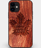 Custom Carved Wood Toronto Maple Leafs iPhone 12 Case | Personalized Mahogany Wood Toronto Maple Leafs Cover, Birthday Gift, Gifts For Him, Monogrammed Gift For Fan | by Engraved In Nature